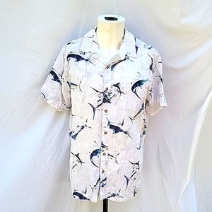 Men's Eddie Bauer short sleeve shirt, button front, Marlin print, sz L